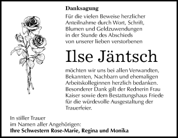 Traueranzeige von Ilse Jäntsch von Mitteldeutsche Zeitung