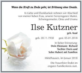 Traueranzeige von Ilse Kutzner von Mitteldeutsche Zeitung