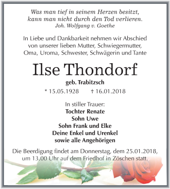 Traueranzeige von Ilse Thondorf von Mitteldeutsche Zeitung