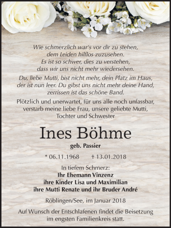 Traueranzeige von Ines Böhme von Mitteldeutsche Zeitung