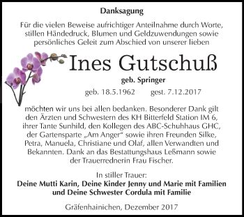 Traueranzeige von Ines Gutschuß von Mitteldeutsche Zeitung