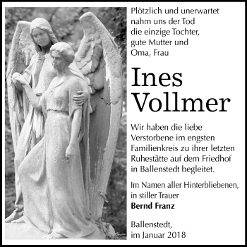 Traueranzeige von Ines Vollmer von Mitteldeutsche Zeitung Quedlinburg