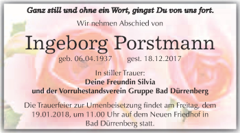 Traueranzeige von Ingeborg Porstmann von Super Sonntag Merseburg