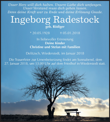 Traueranzeige von Ingeborg Radestock von Mitteldeutsche Zeitung