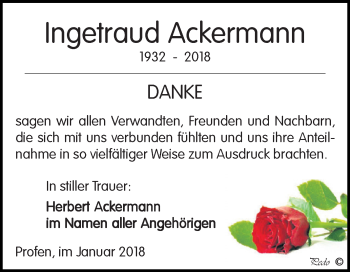 Traueranzeige von Ingetraud Ackermann von Super Sonntag Zeitz