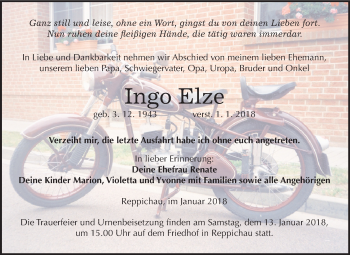 Traueranzeige von Ingo Elze von Mitteldeutsche Zeitung Köthen