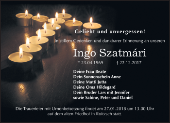 Traueranzeige von Ingo Szatmári von Mitteldeutsche Zeitung Bitterfeld