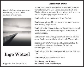 Traueranzeige von Ingo Wötzel von Mitteldeutsche Zeitung Zeitz