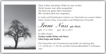 Traueranzeige von Irene Nuss von Super Sonntag Merseburg