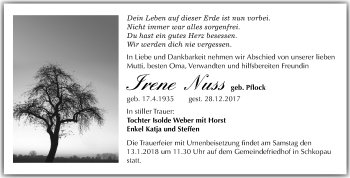 Traueranzeige von Irene Nuss von Mitteldeutsche Zeitung Merseburg/Querfurt
