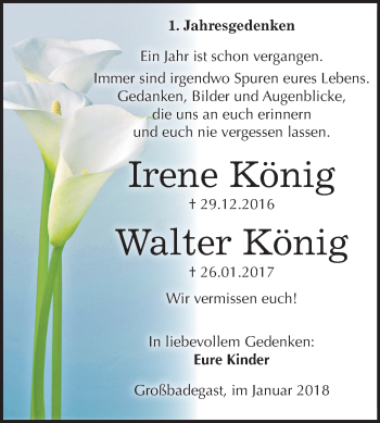 Traueranzeige von Irene König von Mitteldeutsche Zeitung Köthen
