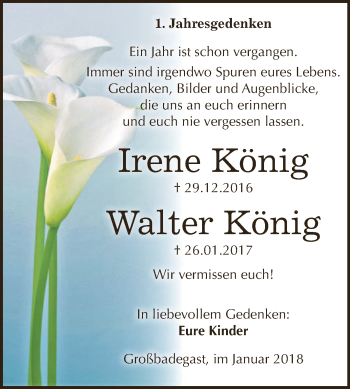 Traueranzeige von Iren und Walter König von WVG - Wochenspiegel Dessau / Köthen