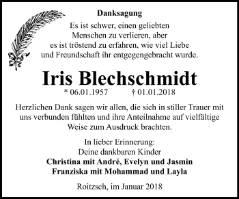 Traueranzeige von Iris Blechschmidt von Mitteldeutsche Zeitung Bitterfeld