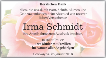 Traueranzeige von Irma Schmidt von Mitteldeutsche Zeitung Merseburg/Querfurt
