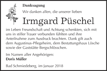 Traueranzeige von Irmgard Püschel von WVG - Wochenspiegel Wittenberg