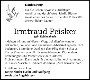 Traueranzeige von Irmtraud Peisker von Mitteldeutsche Zeitung Bitterfeld