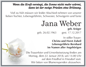 Traueranzeige von Jana Weber von Mitteldeutsche Zeitung