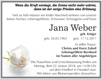 Traueranzeige von Jana Weber von Super Sonntag SGH Mansf. Land