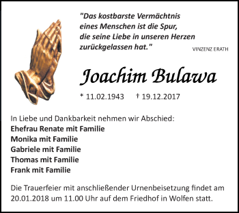 Traueranzeige von Joachim Bulawa von Mitteldeutsche Zeitung Bitterfeld