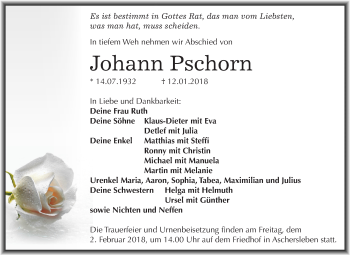Traueranzeige von Johann Pschorn von Mitteldeutsche Zeitung Aschersleben