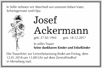 Traueranzeige von Josef Ackermann von WVG - Wochenspiegel Merseburg