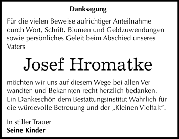 Traueranzeige von Josef Hromatke von Mitteldeutsche Zeitung