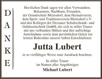 Traueranzeige von Jutta Lubert von WVG - Wochenspiegel Dessau / Köthen