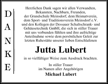Traueranzeige von Jutta Lubert von Mitteldeutsche Zeitung Dessau-Roßlau