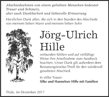 Traueranzeige von Jörg-Ulrich Hille von Super Sonntag Quedlinburg