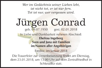 Traueranzeige von Jürgen Conrad von Mitteldeutsche Zeitung Merseburg/Querfurt