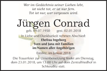 Traueranzeige von Jürgen Conrad von WVG - Wochenspiegel Merseburg