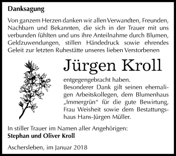 Traueranzeige von Jürgen Kroll von Mitteldeutsche Zeitung Aschersleben