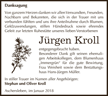 Traueranzeige von Jürgen Kroll von Super Sonntag Aschersleben