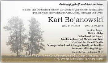 Traueranzeige von Karl Bojanowski von Mitteldeutsche Zeitung Merseburg/Querfurt