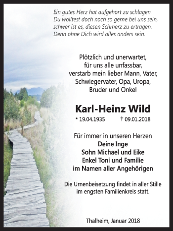 Traueranzeige von Karl-Heinz Wild von Mitteldeutsche Zeitung Bitterfeld