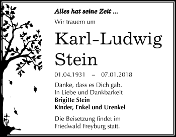 Traueranzeige von Karl-Ludwig Stein von Mitteldeutsche Zeitung Merseburg/Querfurt