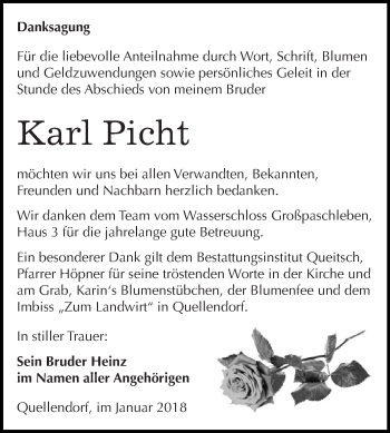 Traueranzeige von Karl Picht von WVG - Wochenspiegel Dessau / Köthen