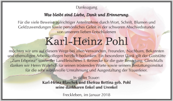 Traueranzeige von Karl Heinz Pohl von Mitteldeutsche Zeitung Aschersleben