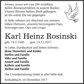 Traueranzeige von Karl Heinz Rosinski von Mitteldeutsche Zeitung Merseburg/Querfurt