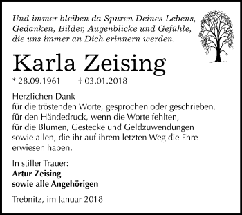 Traueranzeige von Karla Zeising von Mitteldeutsche Zeitung