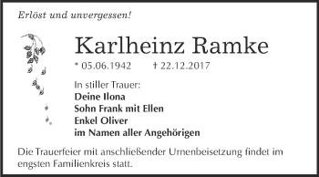 Traueranzeige von Karlheinz Ramke von WVG - Wochenspiegel Wittenberg