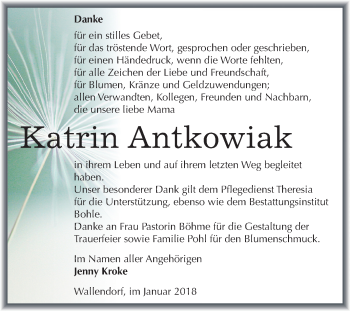 Traueranzeige von Katrin Antkowiak von Mitteldeutsche Zeitung