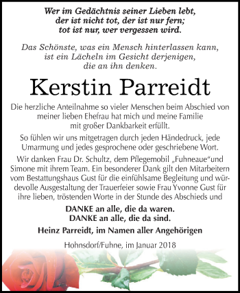 Traueranzeige von Kerstin Parreidt von WVG - Wochenspiegel Dessau / Köthen