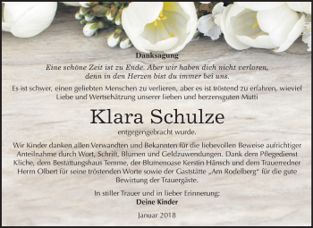 Traueranzeige von Klara Schulze von Mitteldeutsche Zeitung Bitterfeld