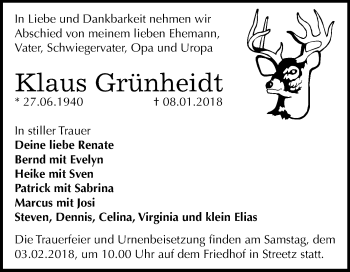 Traueranzeige von Klaus Grünheidt von Mitteldeutsche Zeitung Dessau-Roßlau