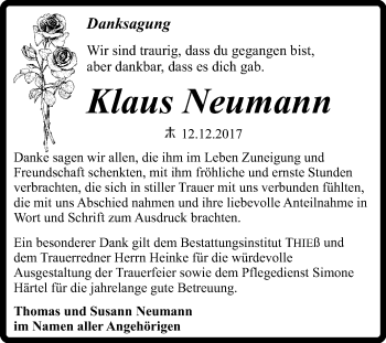 Traueranzeige von Klaus Neumann von Mitteldeutsche Zeitung Quedlinburg