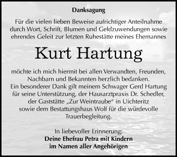Traueranzeige von Kurt Hartung von Mitteldeutsche Zeitung Weißenfels