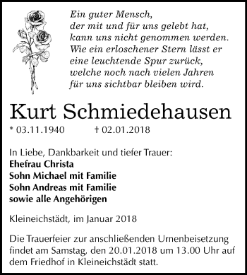 Traueranzeige von Kurt Schmiedehausen von Mitteldeutsche Zeitung Merseburg/Querfurt