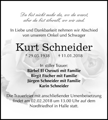 Traueranzeige von Kurt Schneider von Mitteldeutsche Zeitung Halle/Saalkreis