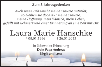Traueranzeige von Laura Marie  Hanschke von Mitteldeutsche Zeitung Dessau-Roßlau
